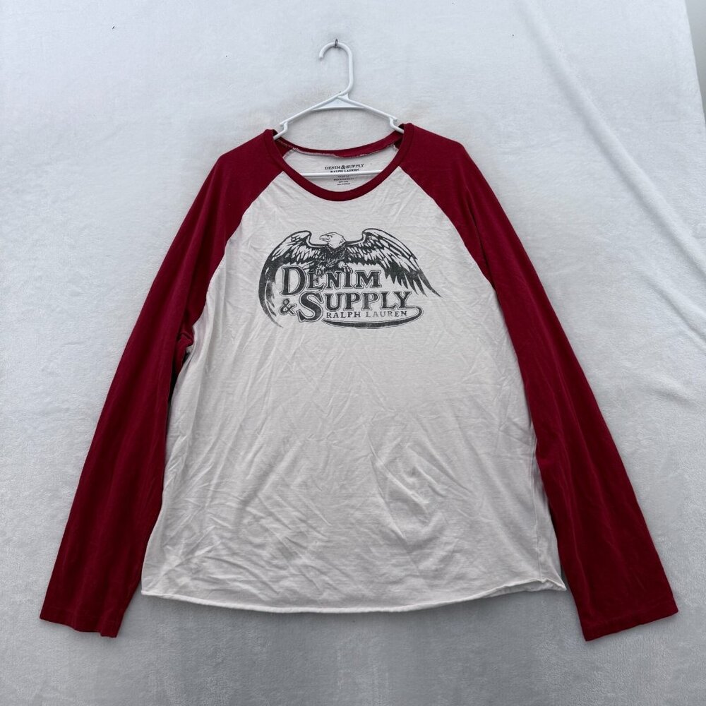 Denim & Supply Raglan T Shirt Mens 2XL White Eagle Graphic Long Sleeve
